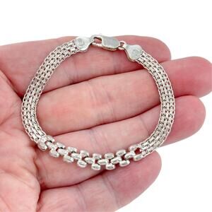 Vintage Italian Sterling Silver 925 Mesh Chain Bracelet 7"